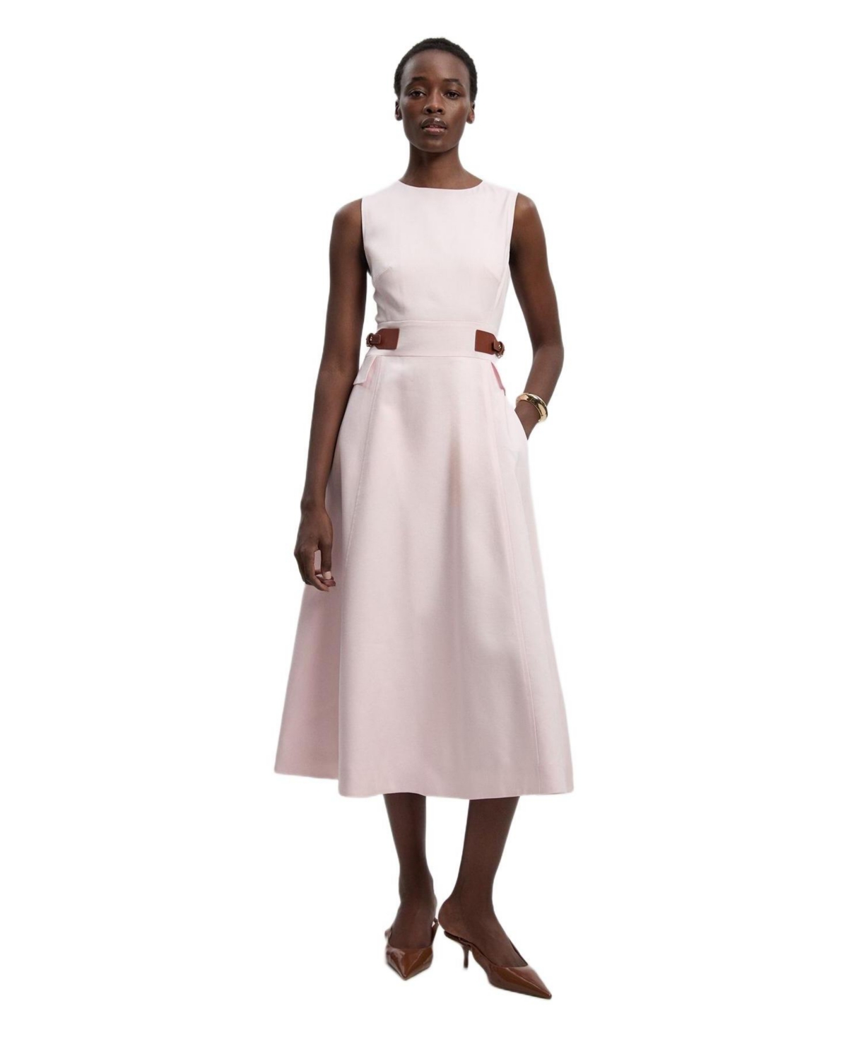 Karen Millen Women’s Tailored Linen Full Midi Dress – Blush Karen Millen Women’s Tailored Linen Full Midi Dress – Blush