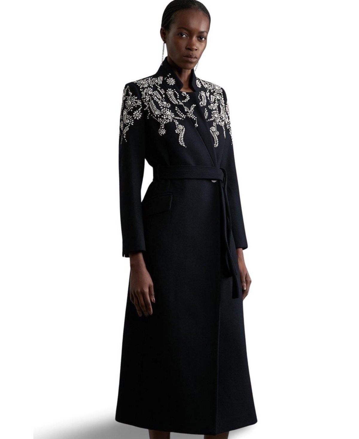 Karen Millen Women’s Tailored Wool Double Breasted Midi Coat – Black Karen Millen Women’s Tailored Wool Double Breasted Midi Coat – Black
