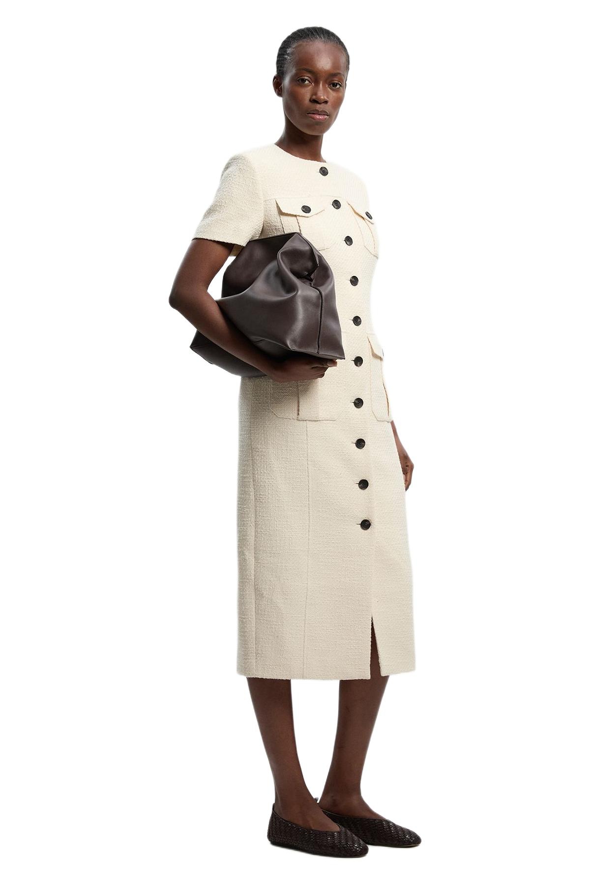 Karen Millen Women’s Textured Tweed Tailored Midi Dress – Cream Karen Millen Women’s Textured Tweed Tailored Midi Dress – Cream