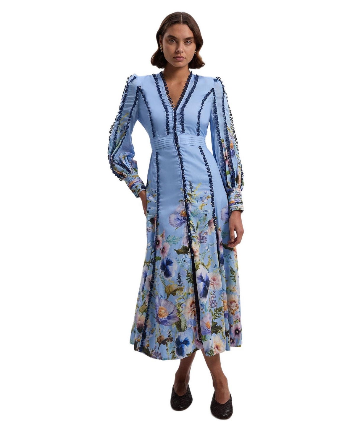 Karen Millen Women’s Trailing Floral Woven Plunge Maxi Dress – Blue Karen Millen Women’s Trailing Floral Woven Plunge Maxi Dress – Blue