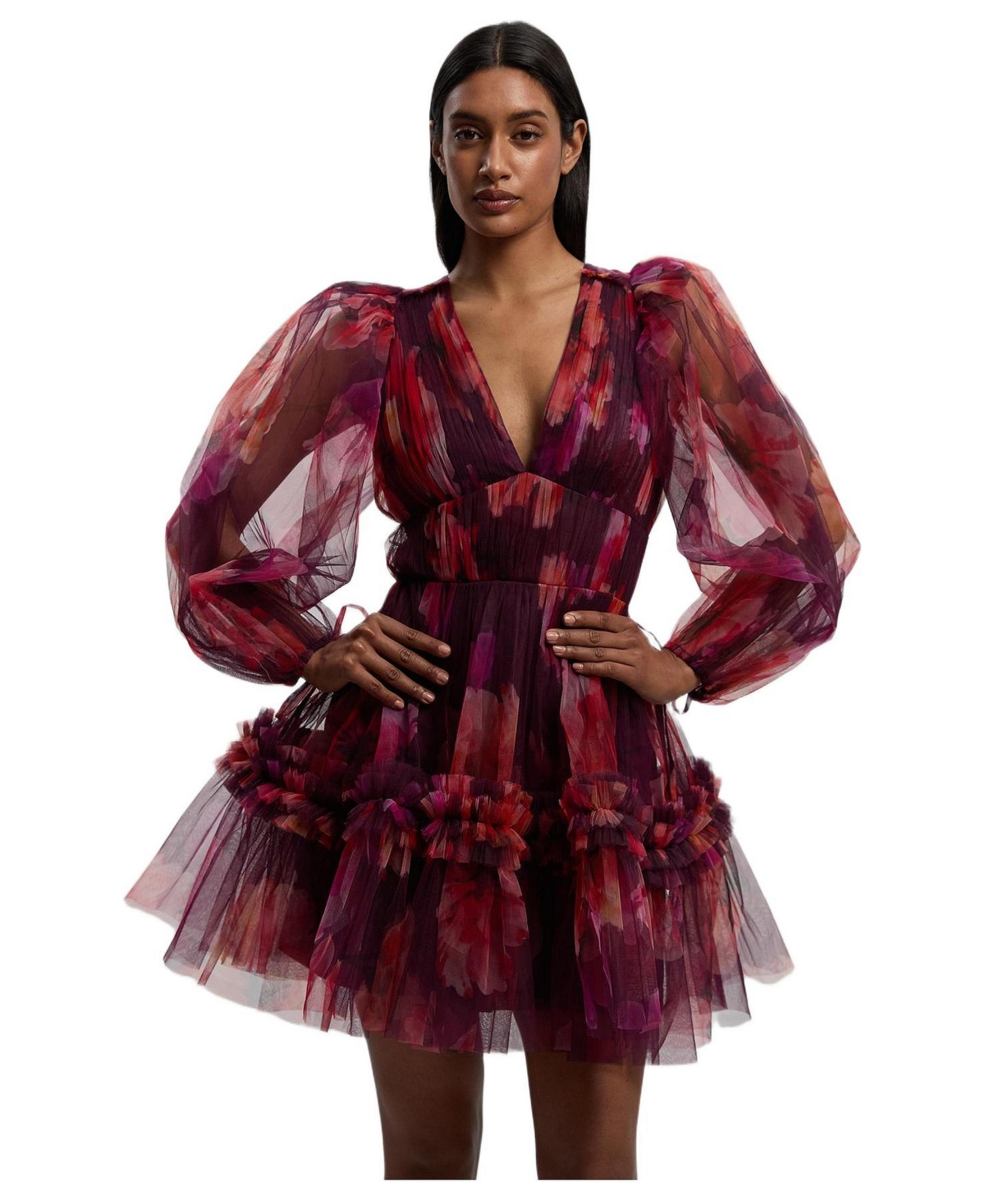 Karen Millen Women’s Tulle Balloon Sleeve Mini Dress – Purple Karen Millen Women’s Tulle Balloon Sleeve Mini Dress – Purple