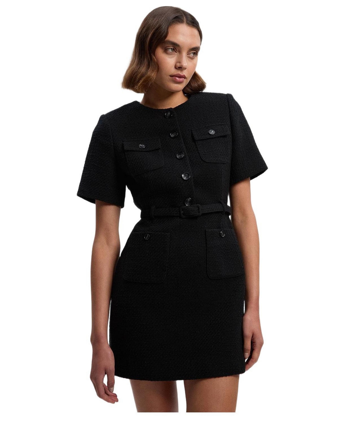 Karen Millen Women’s Tweed Belted Mini Dress – Black Karen Millen Women’s Tweed Belted Mini Dress – Black