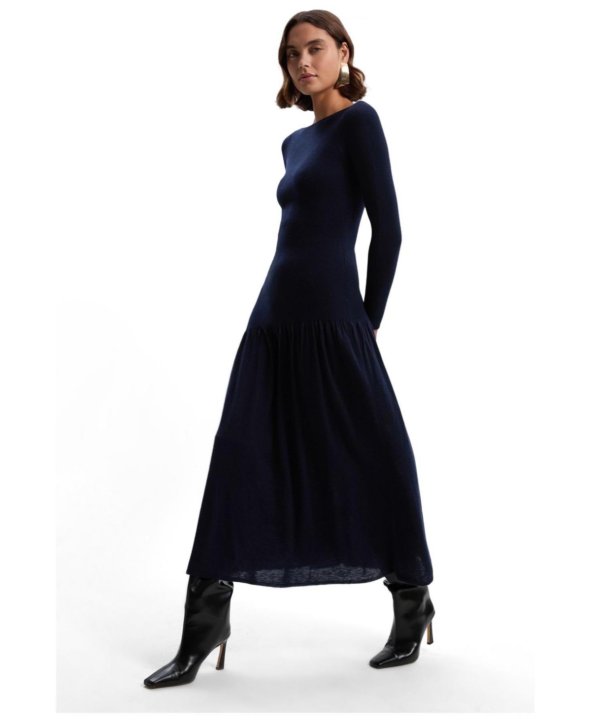 Karen Millen Women’s Wool Blend Sheer Knitted Skirt Dress – Ink