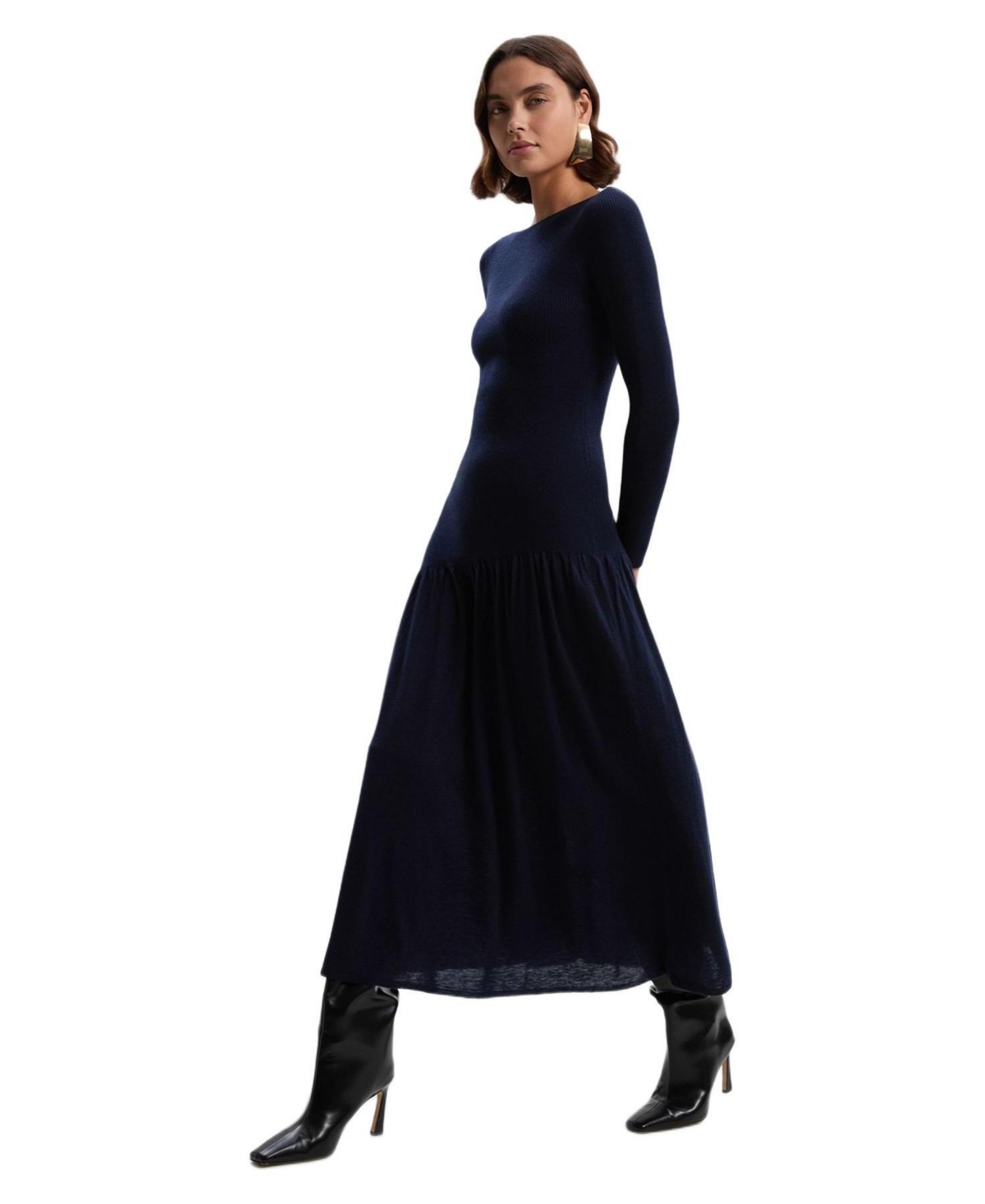 Karen Millen Women’s Wool Blend Sheer Knitted Skirt Dress – Ink