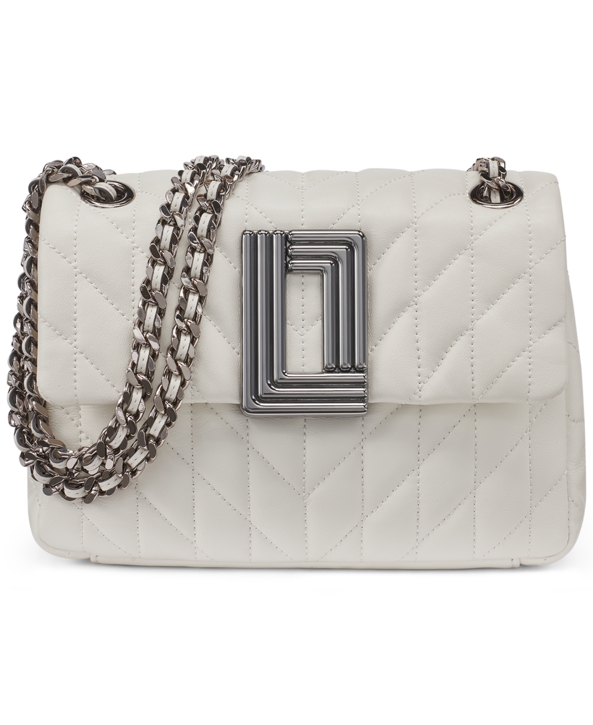 Karl Lagerfeld Paris Lafayette Small Magnetic Crossbody Bag – Winter White/Silver Karl Lagerfeld Paris Lafayette Small Magnetic Crossbody Bag – Winter White/Silver