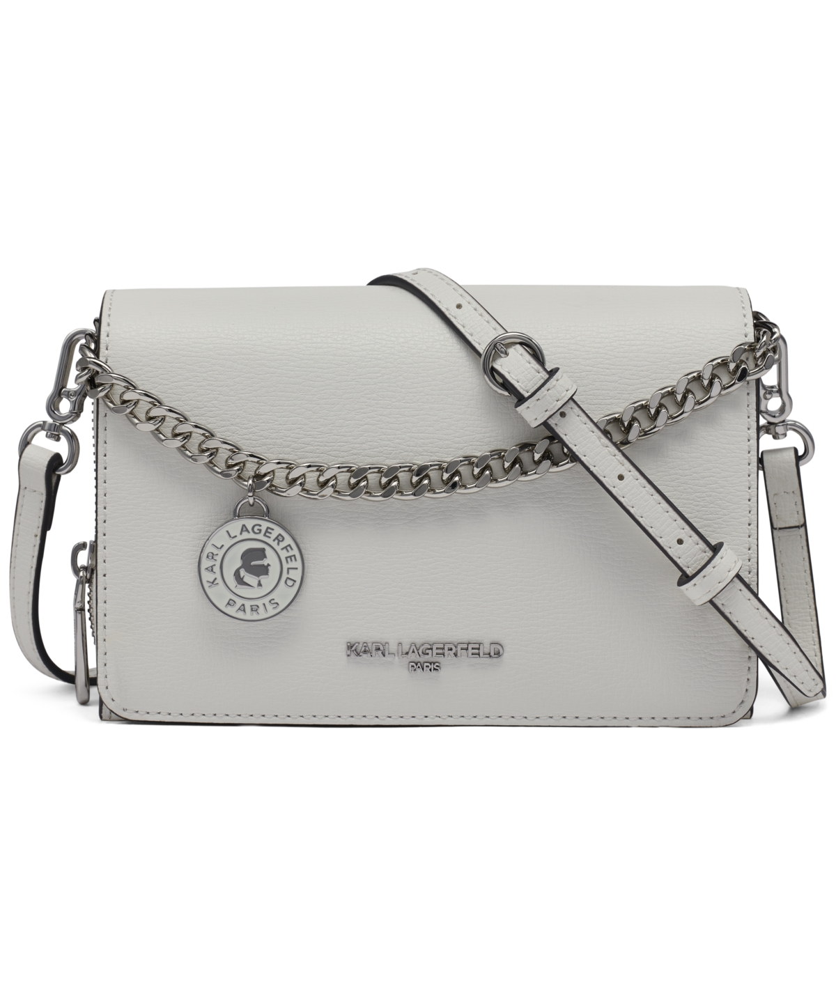 Karl Lagerfeld Paris Lourdes Crossbody with Chain Strap – White/silver