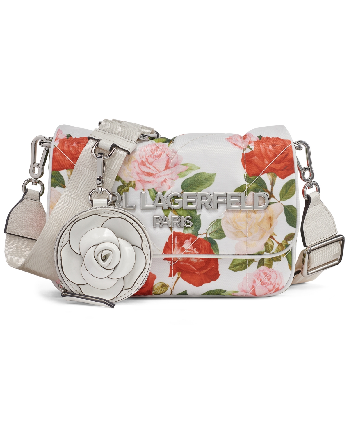 Karl Lagerfeld Paris Voyage Small Crossbody Handbag – Floral White Karl Lagerfeld Paris Voyage Small Crossbody Handbag – Floral White