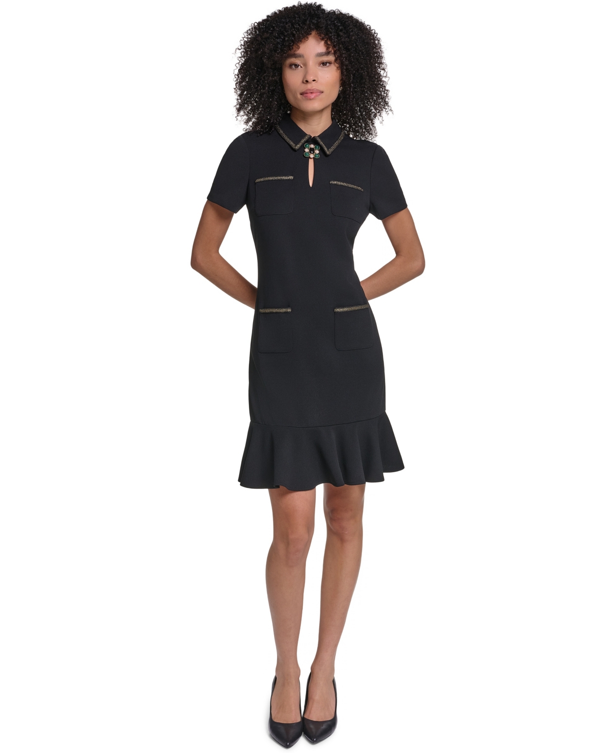 Karl Lagerfeld Paris Women’s Brooch Scuba Crepe Sheath Dress – Black Karl Lagerfeld Paris Women’s Brooch Scuba Crepe Sheath Dress – Black