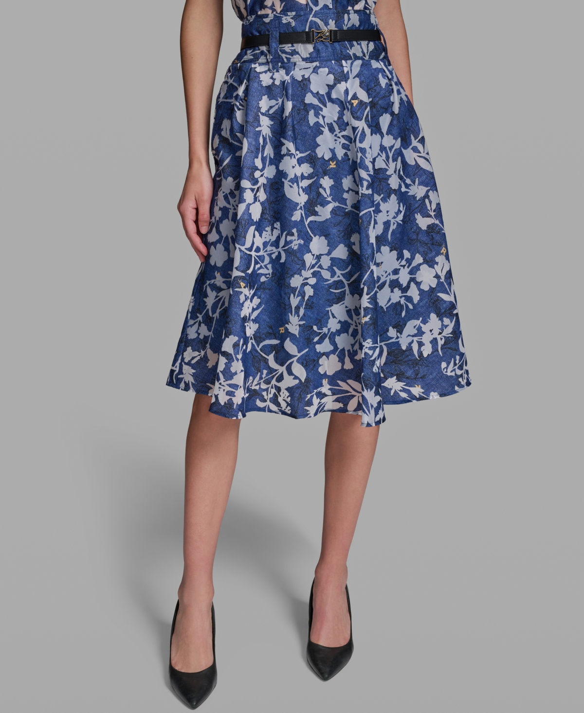 Karl Lagerfeld Paris Women’s Burnout Belted A-Line Skirt – Midnight Blue Karl Lagerfeld Paris Women’s Burnout Belted A-Line Skirt – Midnight Blue