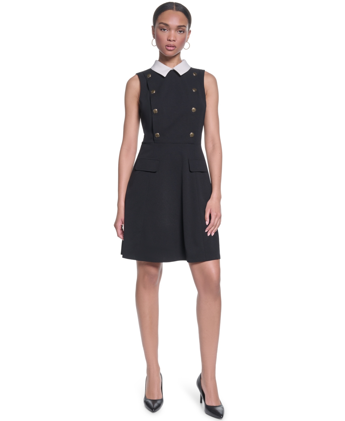 Karl Lagerfeld Paris Women’s Collared A-line Dress – Black/Soft White