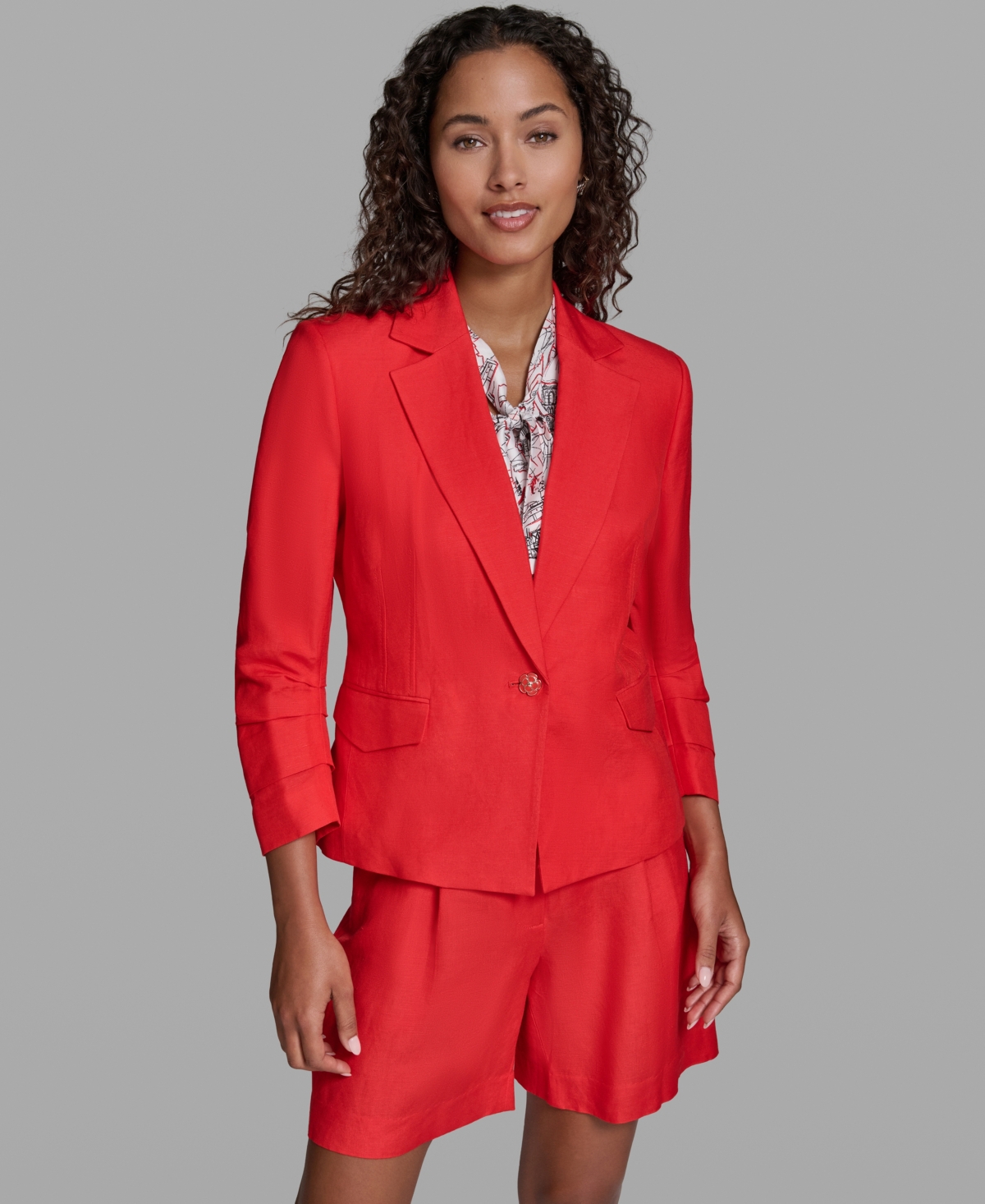 Karl Lagerfeld Paris Women’s Cropped Single-Button Jacket – Apple Red