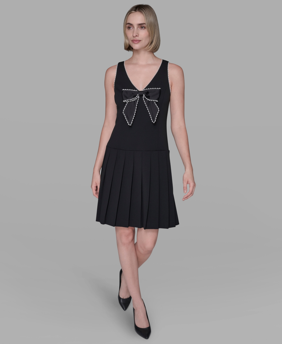 Karl Lagerfeld Paris Women’s Embellished Bow A-Line Dress – Black Karl Lagerfeld Paris Women’s Embellished Bow A-Line Dress – Black