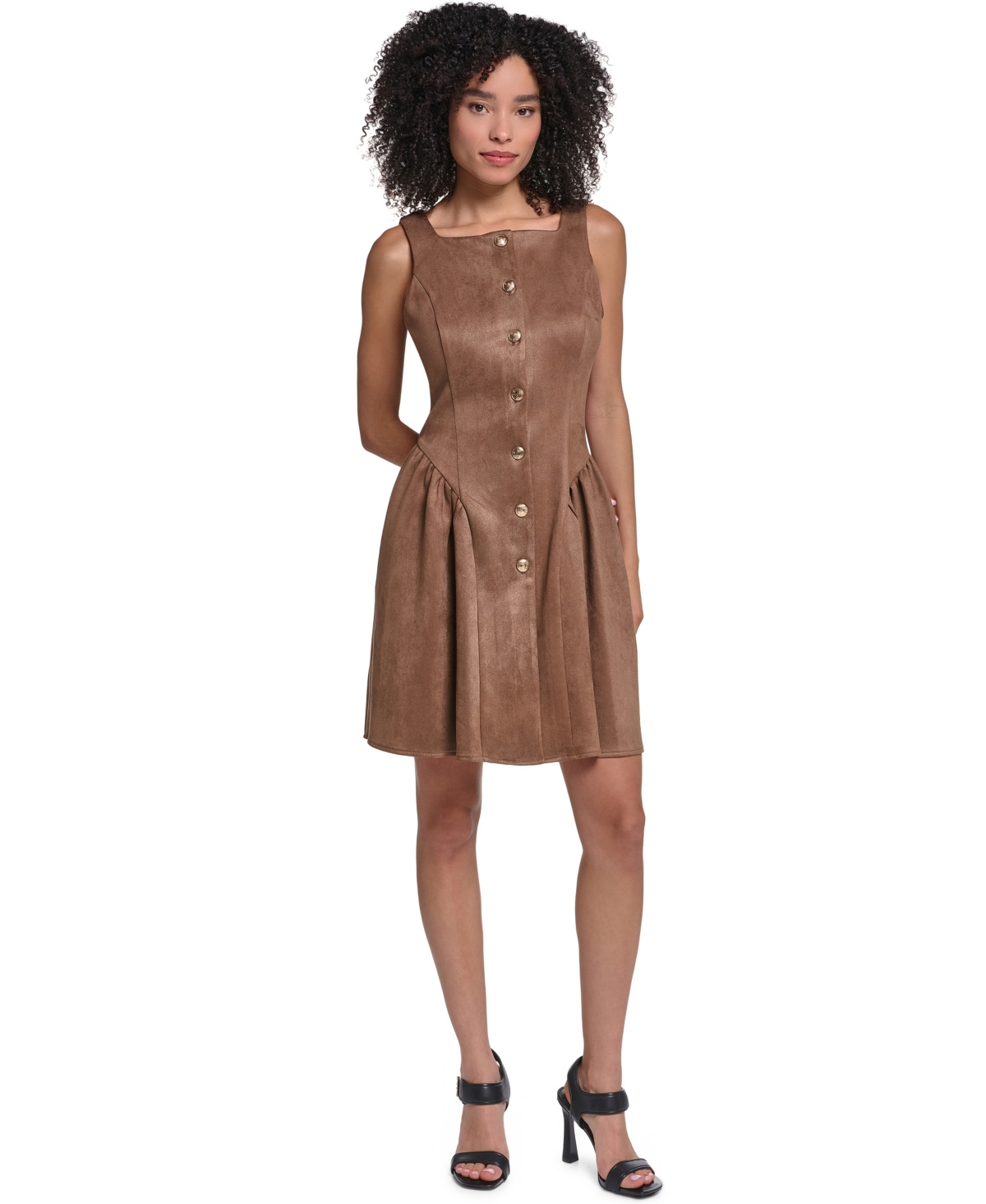 Karl Lagerfeld Paris Women’s Faux Suede Fit And Flare Midi Dress – Cappuccino Karl Lagerfeld Paris Women’s Faux Suede Fit And Flare Midi Dress – Cappuccino