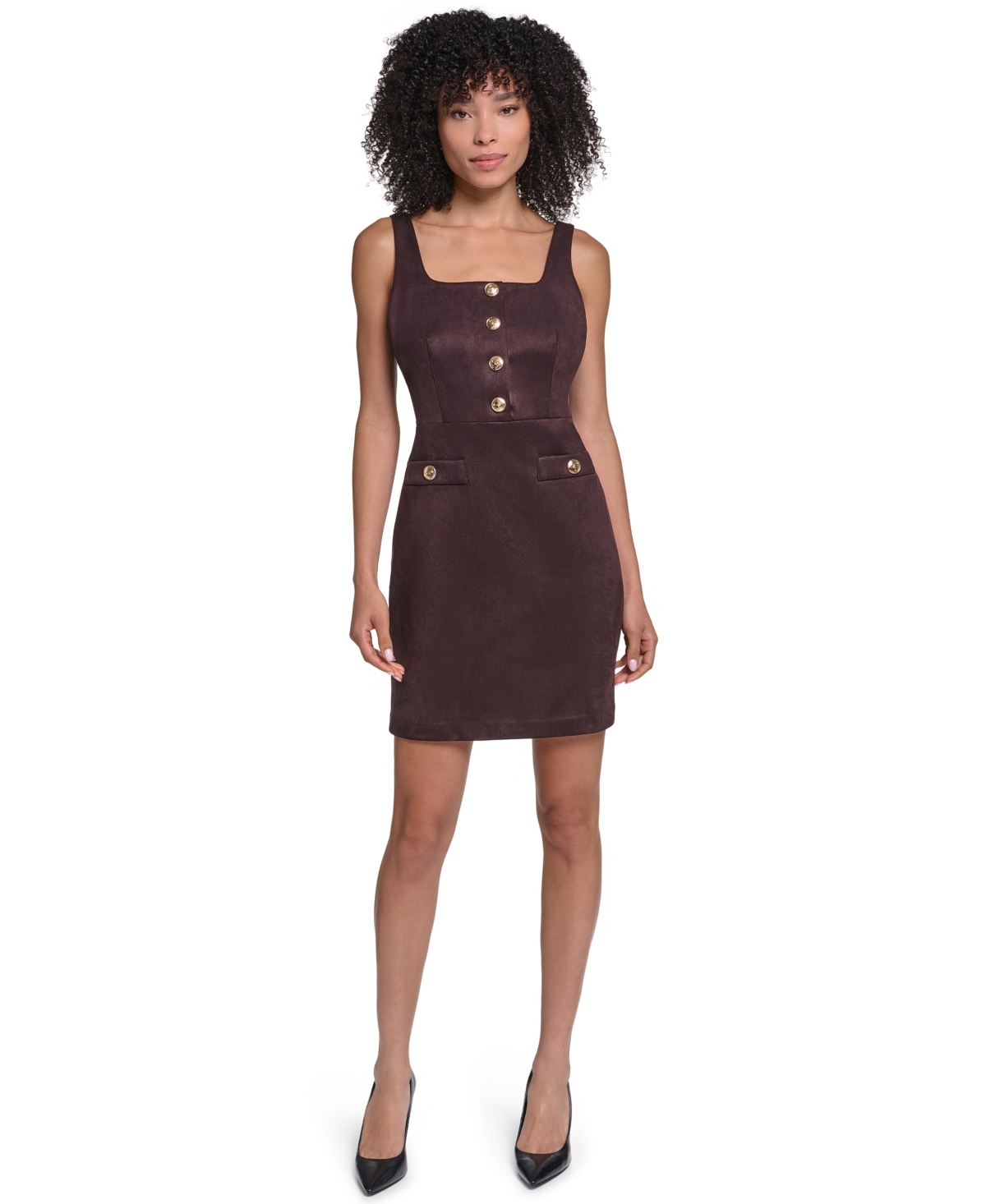 Karl Lagerfeld Paris Women’s Faux Suede Sheath Dress – Espresso Karl Lagerfeld Paris Women’s Faux Suede Sheath Dress – Espresso