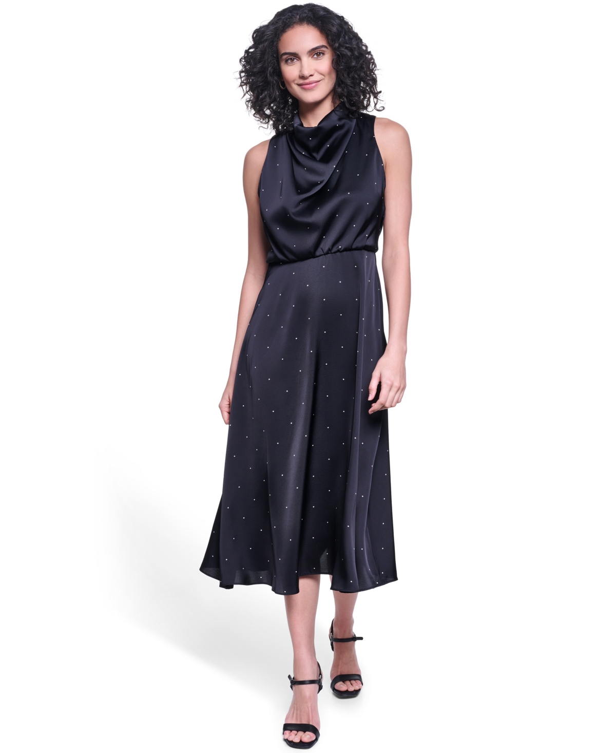 Karl Lagerfeld Paris Women’s Halter Cowl Neck A-Line Midi Dress – Black/Soft White Karl Lagerfeld Paris Women’s Halter Cowl Neck A-Line Midi Dress – Black/Soft White