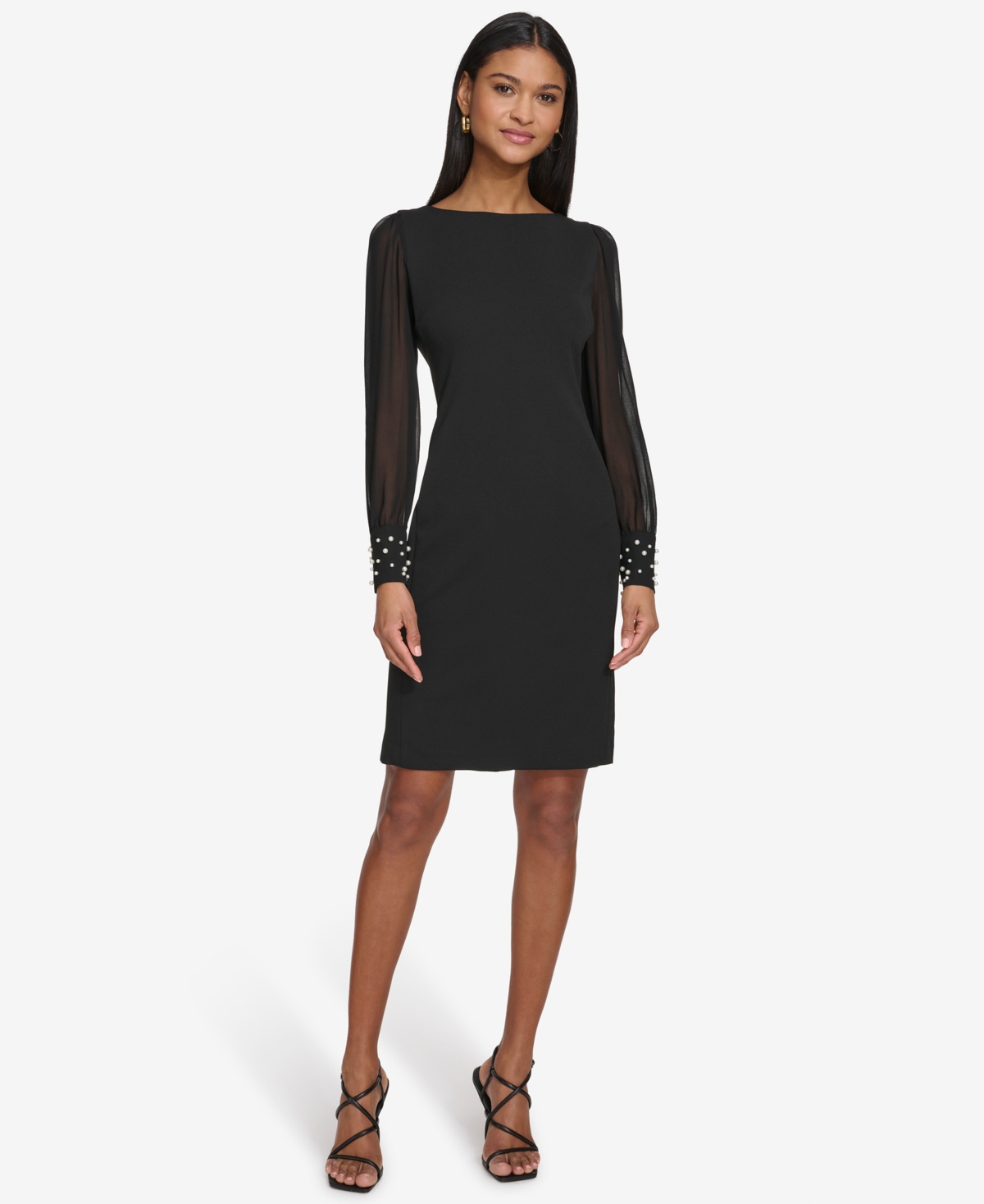 Karl Lagerfeld Paris Women’s Illusion-Sleeve Beaded-Cuff Dress – Black Karl Lagerfeld Paris Women’s Illusion-Sleeve Beaded-Cuff Dress – Black