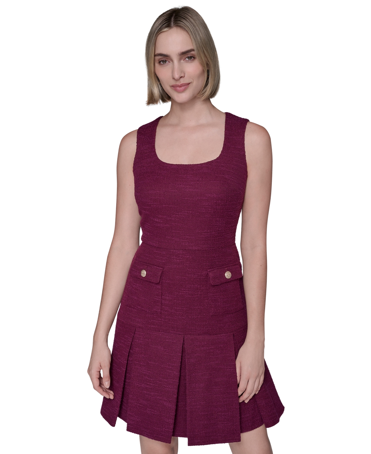 Karl Lagerfeld Paris Women’s Knit Tweed Shift Dress – Wine