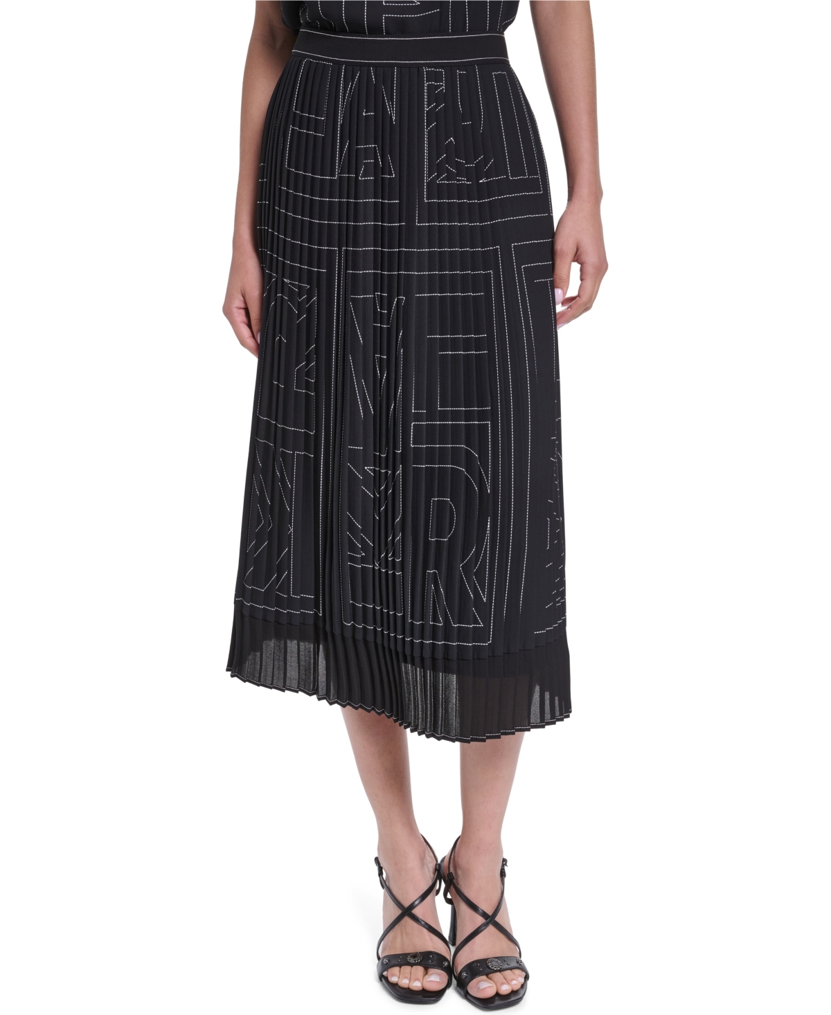 Karl Lagerfeld Paris Women’s Pleated Midi Skirt – Black/Soft White
