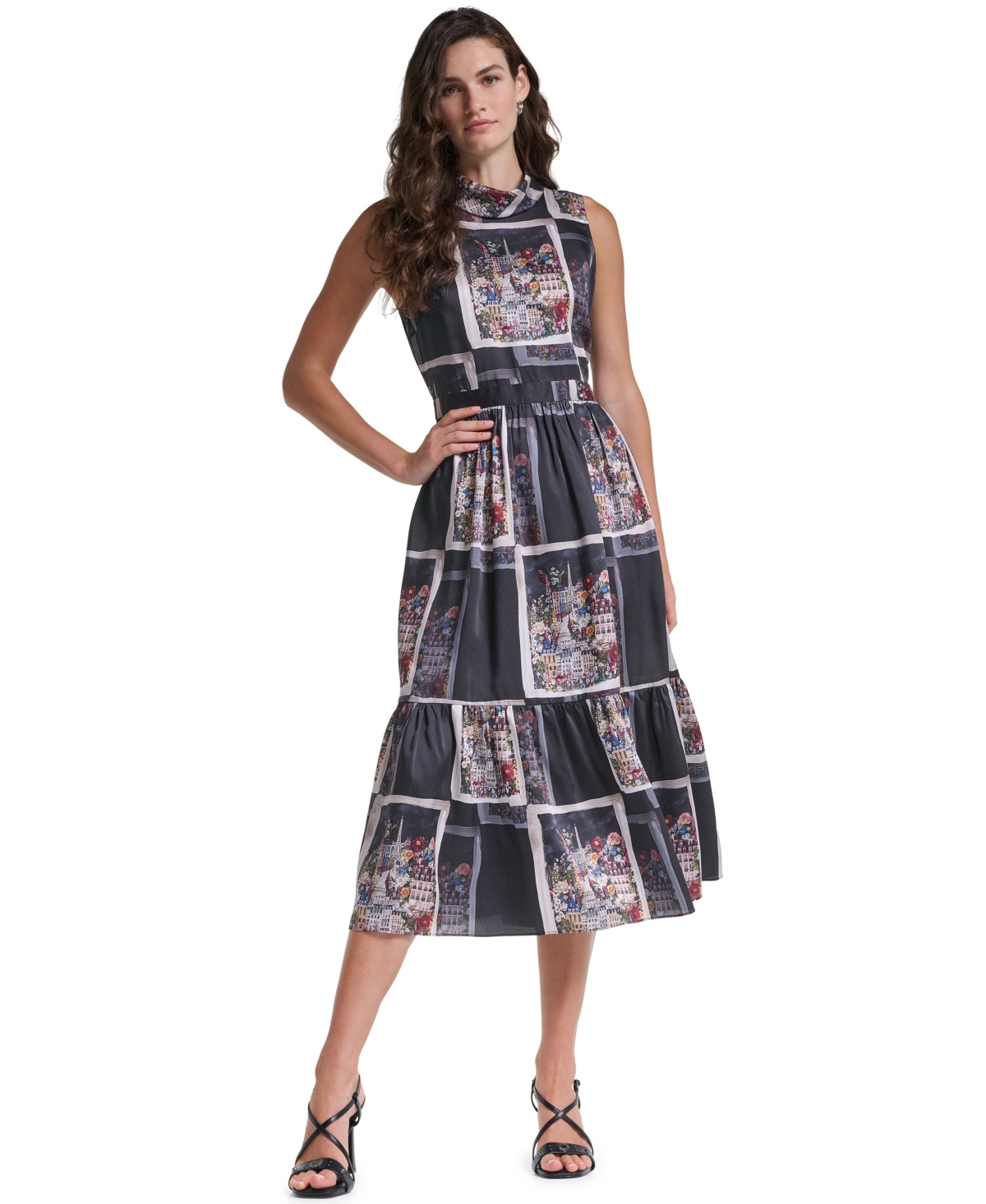 Karl Lagerfeld Paris Women’s Printed Flounce-Hem A-Line Midi Dress – Black Multi Karl Lagerfeld Paris Women’s Printed Flounce-Hem A-Line Midi Dress – Black Multi