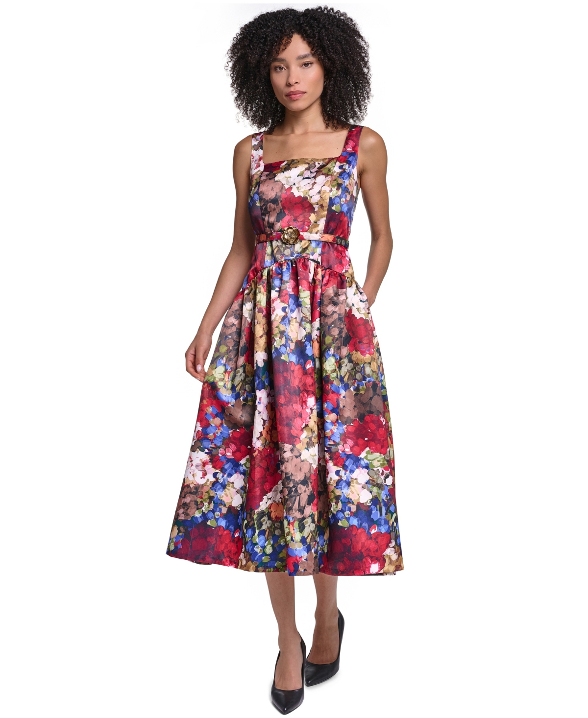 Karl Lagerfeld Paris Women’s Printed Satin Drop Waist Midi Dress – Port/Vine Multi