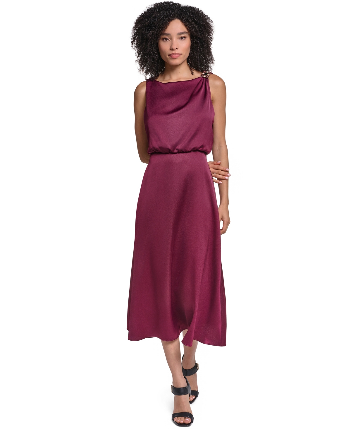 Karl Lagerfeld Paris Women’s Satin Sleeveless Midi Dress – Port