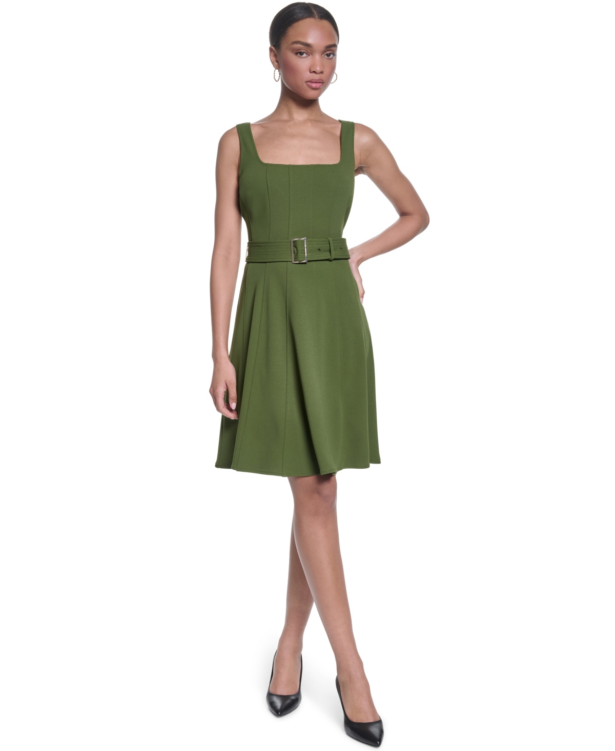 Karl Lagerfeld Paris Women’s Scuba Crepe Knee-Length Dress – Olive Green Karl Lagerfeld Paris Women’s Scuba Crepe Knee-Length Dress – Olive Green