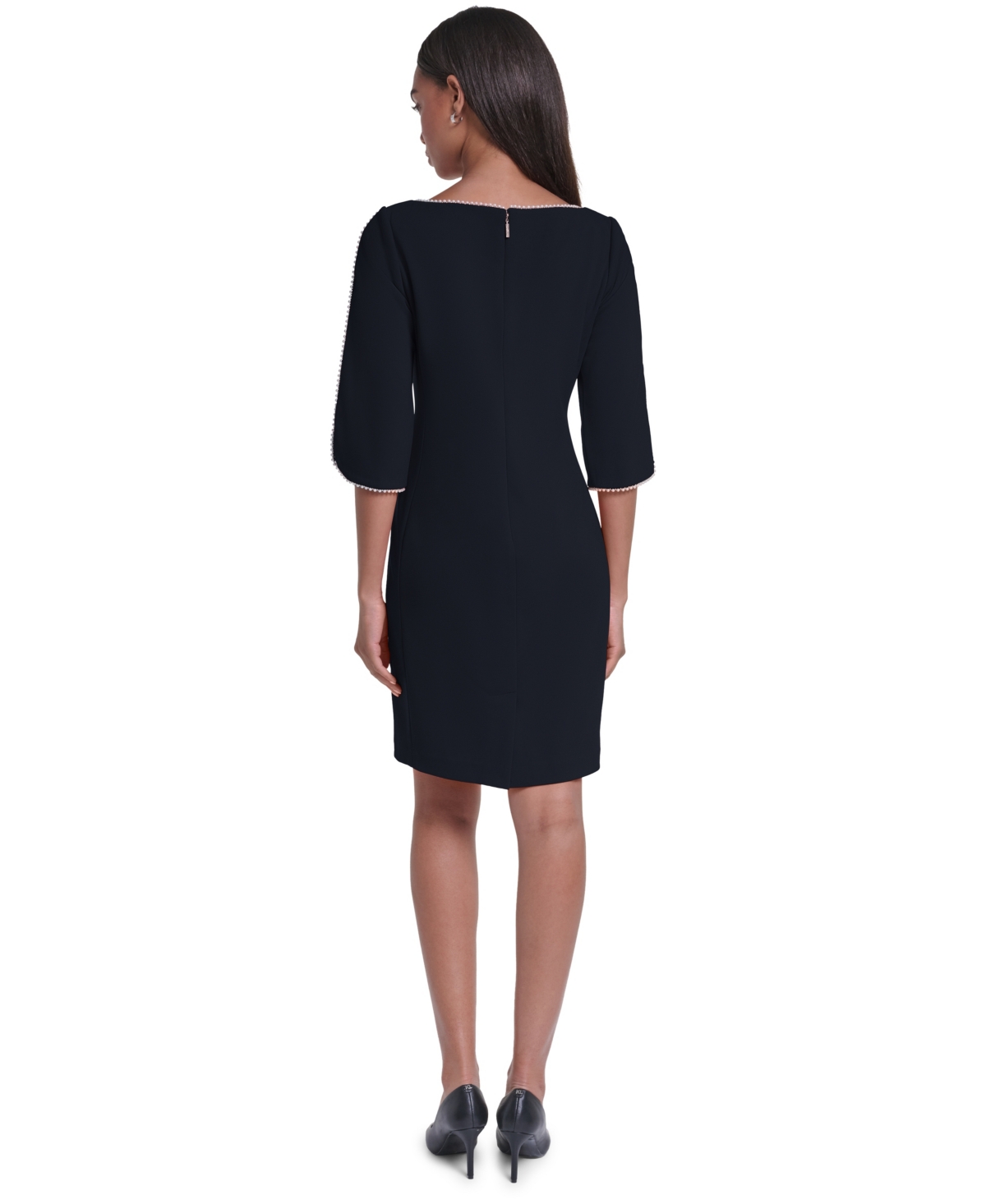Karl Lagerfeld Paris Women’s Scuba Crepe Pearl Framing Boat Neck Dress – Black Karl Lagerfeld Paris Women’s Scuba Crepe Pearl Framing Boat Neck Dress – Black