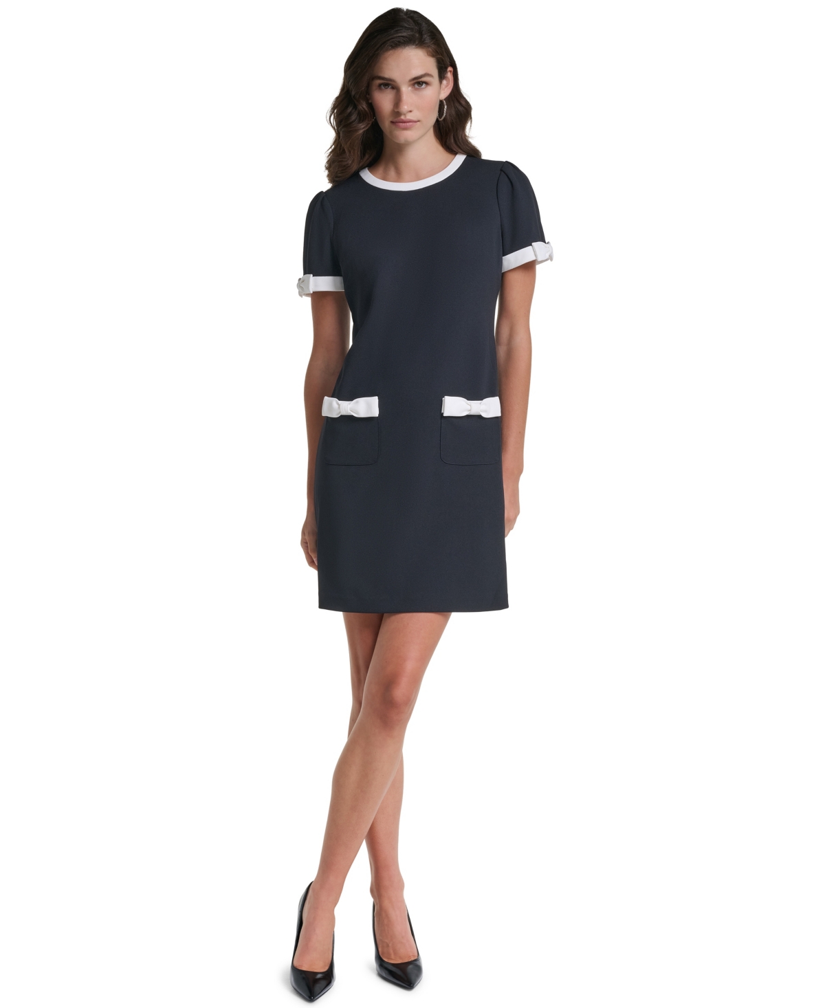 Karl Lagerfeld Paris Women’s Scuba Crepe Shift Dress With Contrast Framing – Black/Soft White