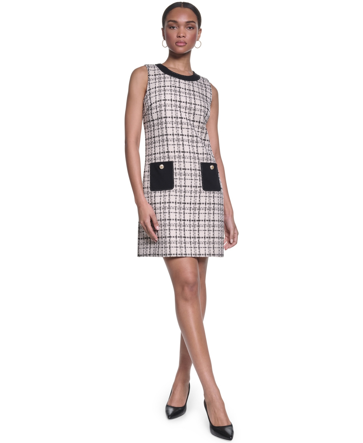Karl Lagerfeld Paris Women’s Sleeveless Shift Dress – Black/Soft White Karl Lagerfeld Paris Women’s Sleeveless Shift Dress – Black/Soft White