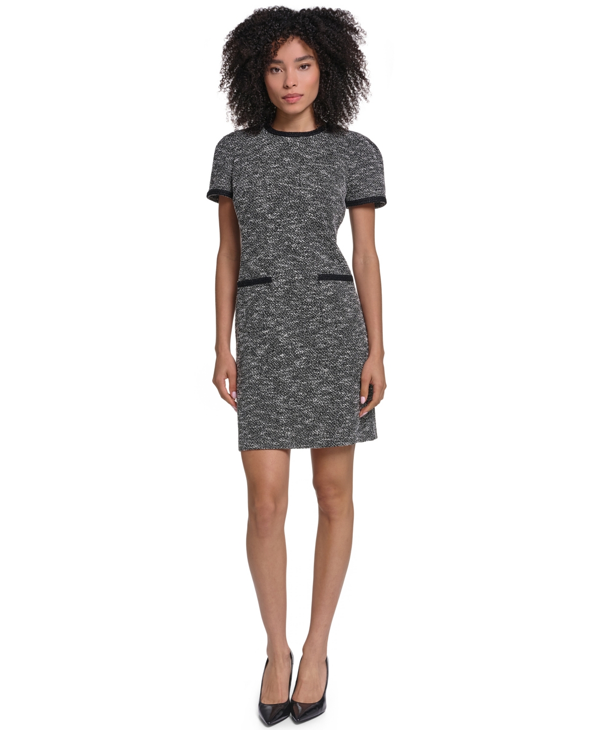 Karl Lagerfeld Paris Women’s Tweed Shift Dress – Black/ Soft White Karl Lagerfeld Paris Women’s Tweed Shift Dress – Black/ Soft White