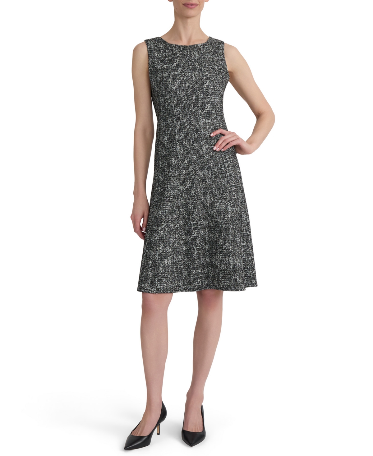 Kasper Women’s Boat-Neck Sleeveless Fit & Flare Dress – Black