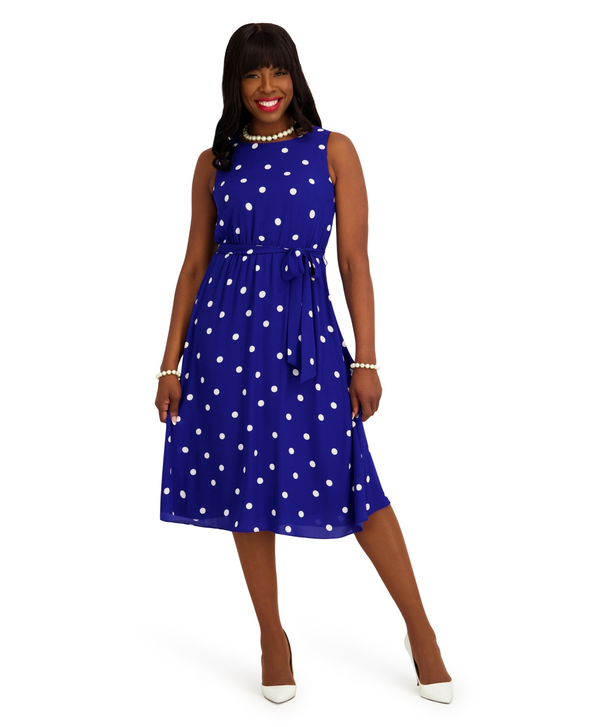 Kasper Women’s Crewneck Sleeveless Dress – Royal Signature/ White Kasper Women’s Crewneck Sleeveless Dress – Royal Signature/ White