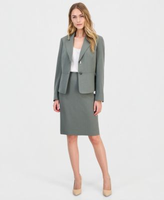 Kasper Womens Notched Collar Two Button Jacket Pencil Skirt