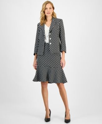 Kasper Womens Polka Dot Jacquard Blazer Ruffle Trim V Neck Top Polka Dot Flared Hem Pencil Skirt Kasper Womens Polka Dot Jacquard Blazer Ruffle Trim V Neck Top Polka Dot Flared Hem Pencil Skirt