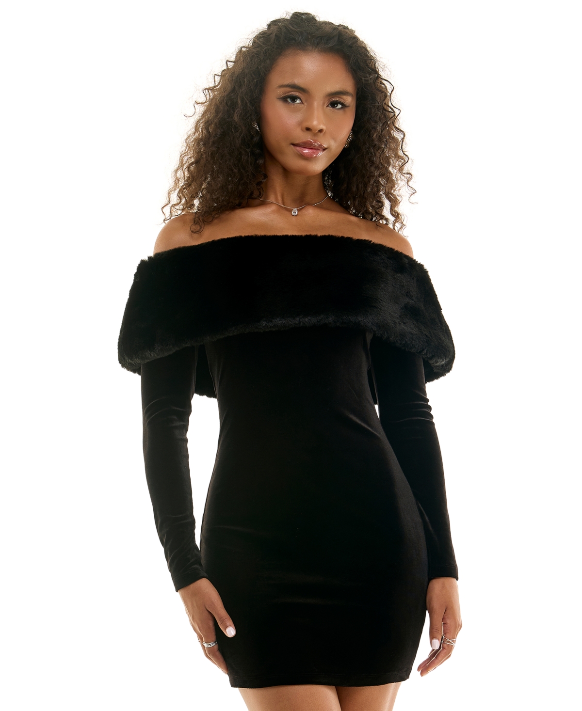 Katia Rae Women’s Off-the-Shoulder Long Sleeve Velvet Dress – Black Katia Rae Women’s Off-the-Shoulder Long Sleeve Velvet Dress – Black
