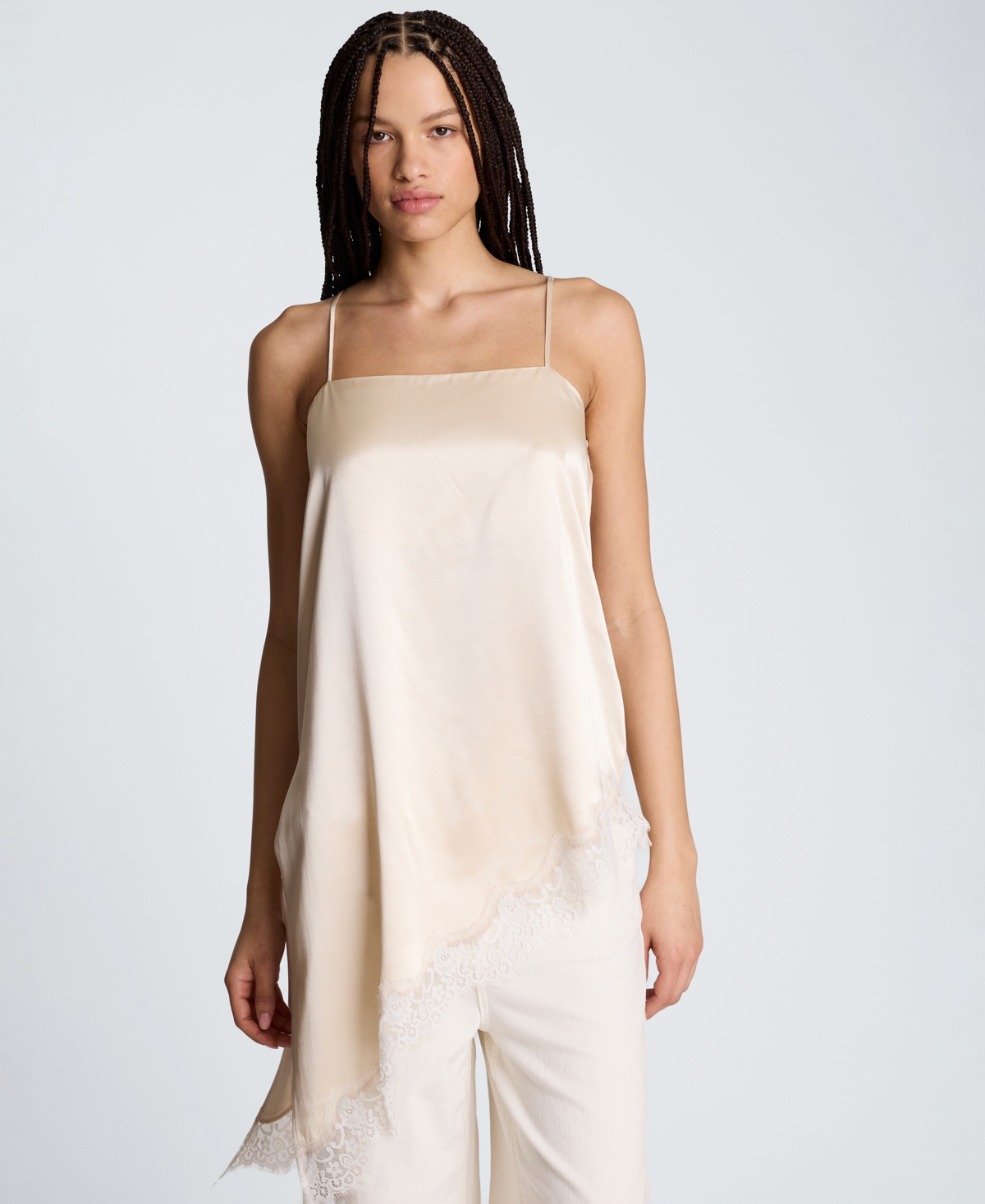 Kenneth Cole Women’s Asymmetric Lace Hem Tunic – Oyster Kenneth Cole Women’s Asymmetric Lace Hem Tunic – Oyster