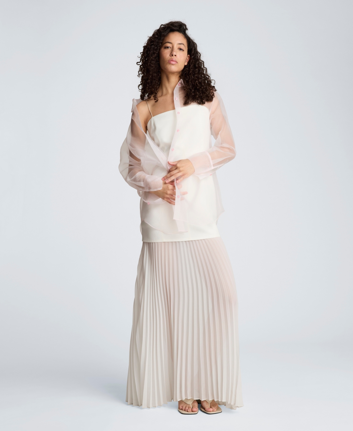 Kenneth Cole Women’s Combo Pleated Midi Dress – Feather White Kenneth Cole Women’s Combo Pleated Midi Dress – Feather White