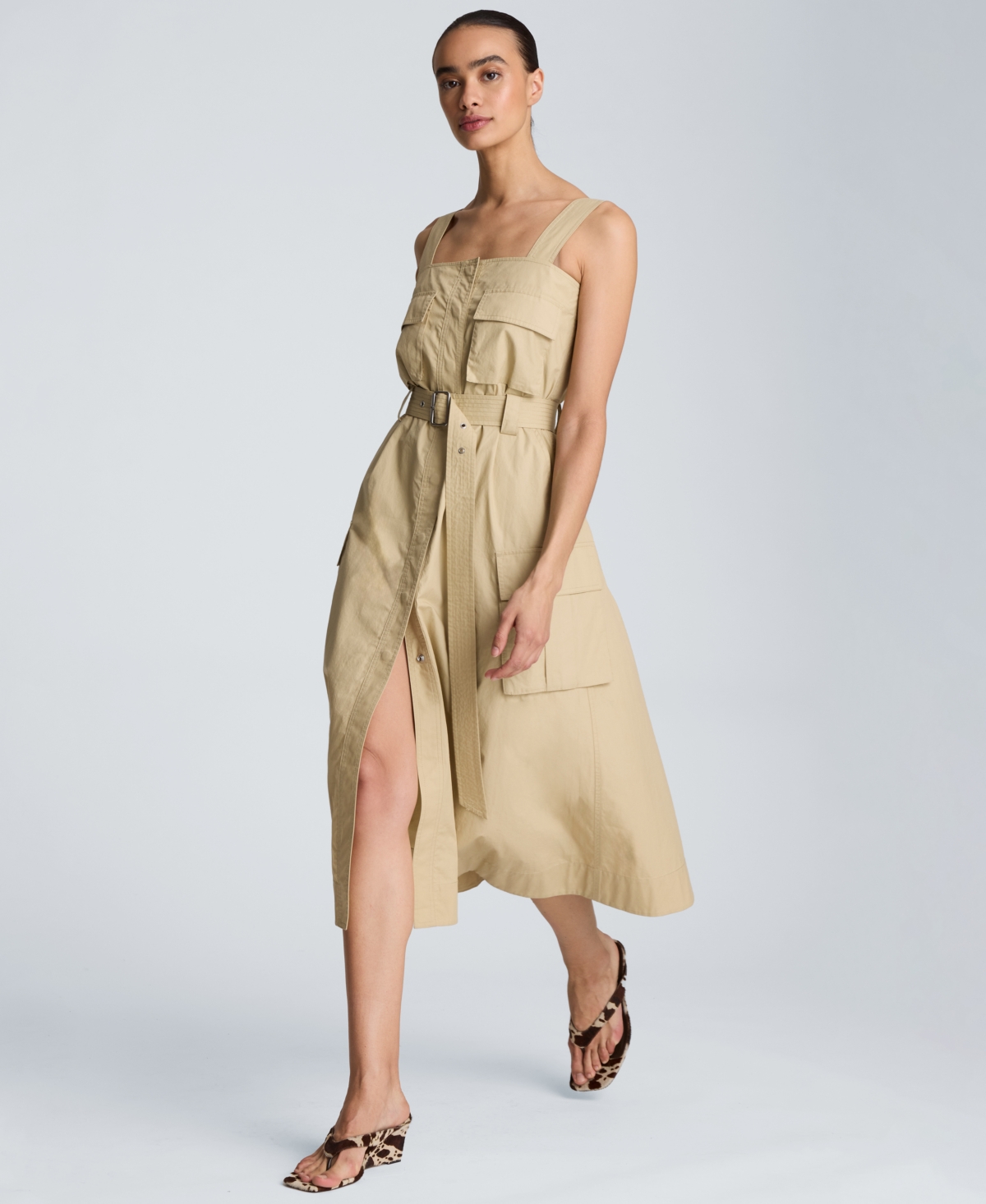 Kenneth Cole Women’s Cotton-Blend Cargo Midi Dress – Safari Tan Kenneth Cole Women’s Cotton-Blend Cargo Midi Dress – Safari Tan