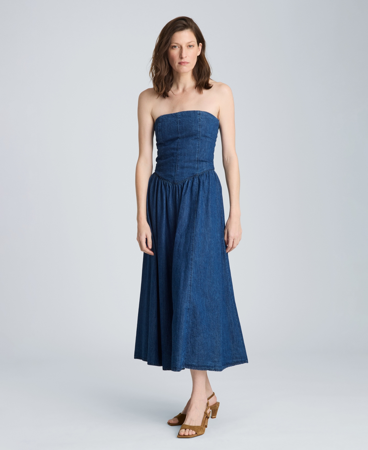 Kenneth Cole Women’s Cotton Strapless Bustier Midi Dress – Aries Wash