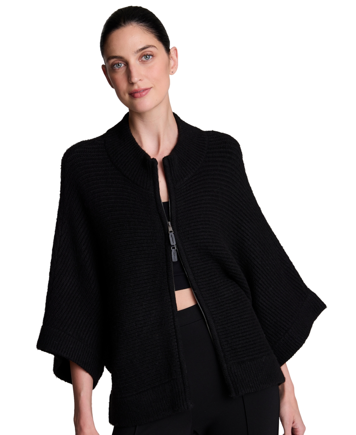 Kenneth Cole Women’s Dolman-Sleeve Full-Zip Cardigan Sweater – Black