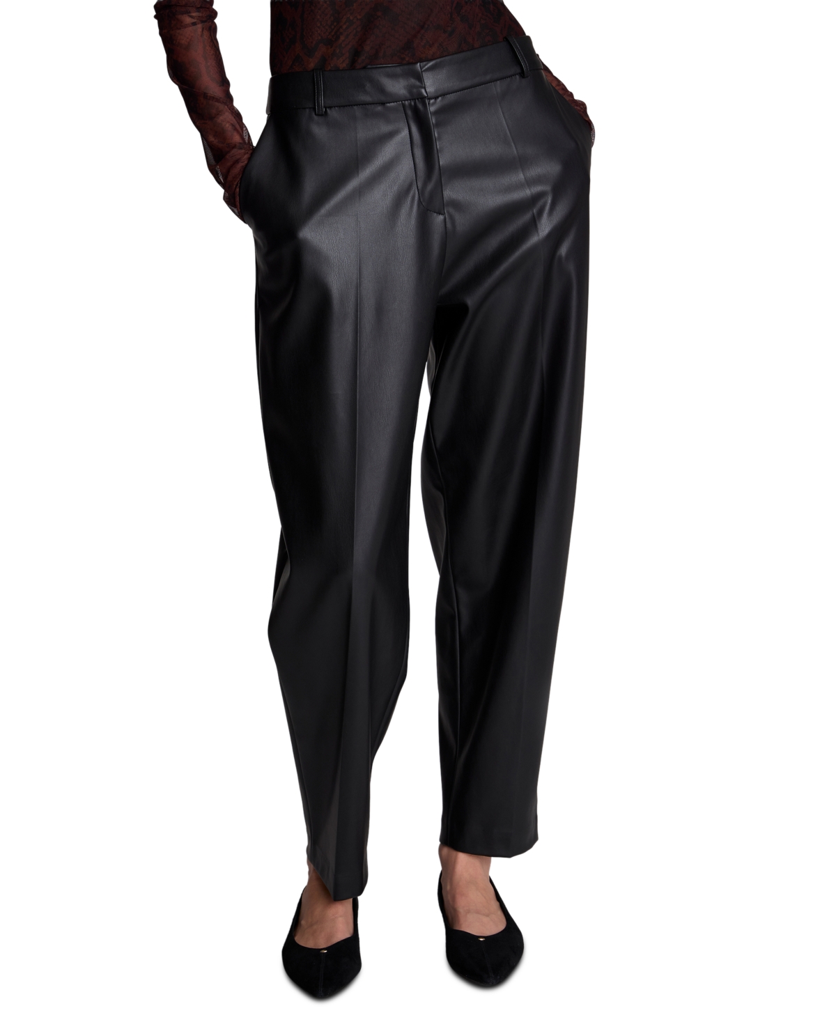 Kenneth Cole Women’s Faux Leather High-Rise Cropped Ankle Pants – Black Kenneth Cole Women’s Faux Leather High-Rise Cropped Ankle Pants – Black