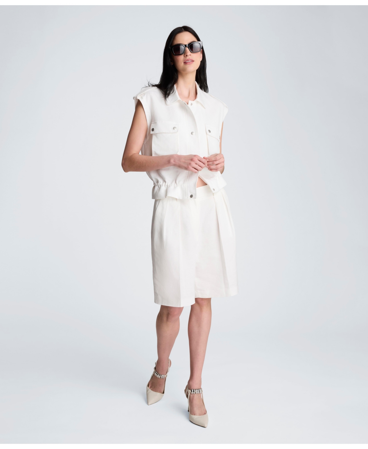 Kenneth Cole Women’s High-Rise Pleated Shorts – Pure White Kenneth Cole Women’s High-Rise Pleated Shorts – Pure White