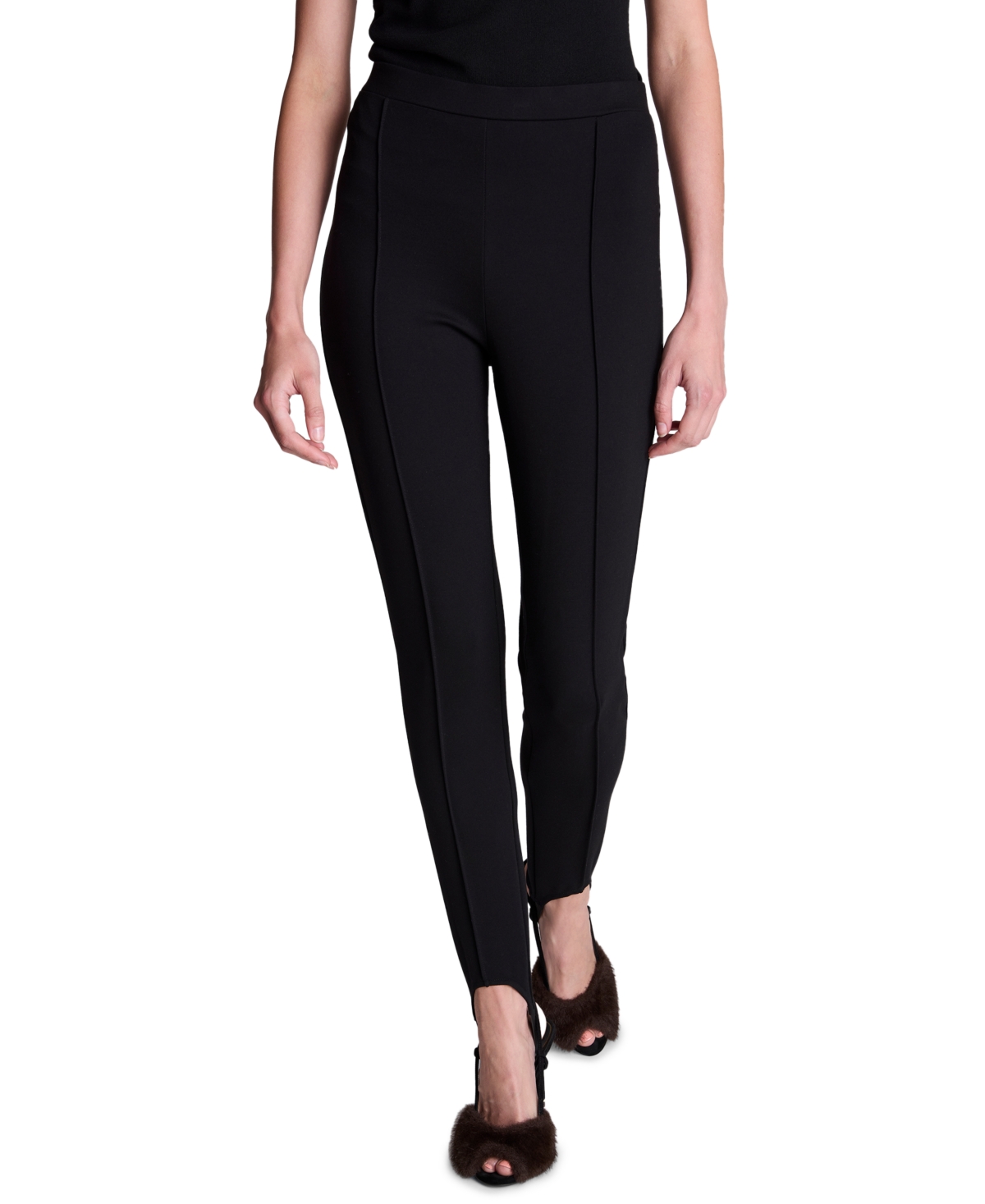 Kenneth Cole Women’s Hollywood Waist Stirrup High-Waist Wide-Leg Scuba Suede Leggings – Black