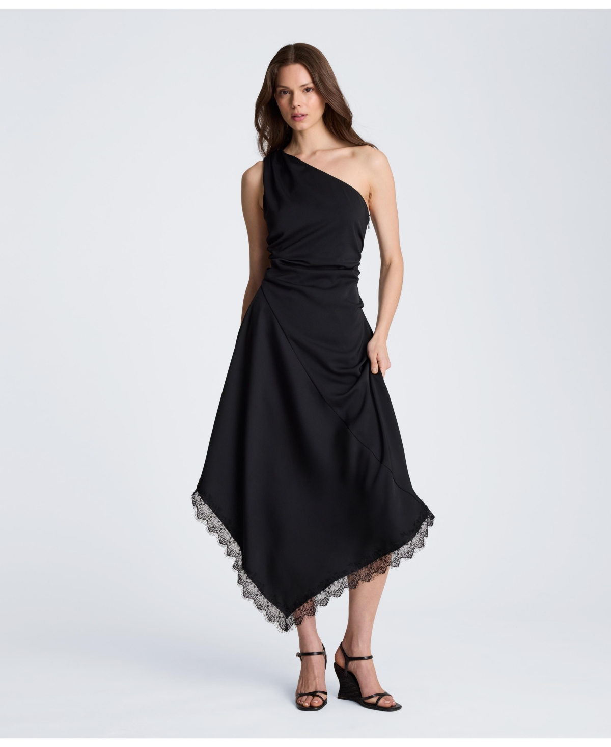 Kenneth Cole Women’s One Shoulder Asymmetrical Dress – Black