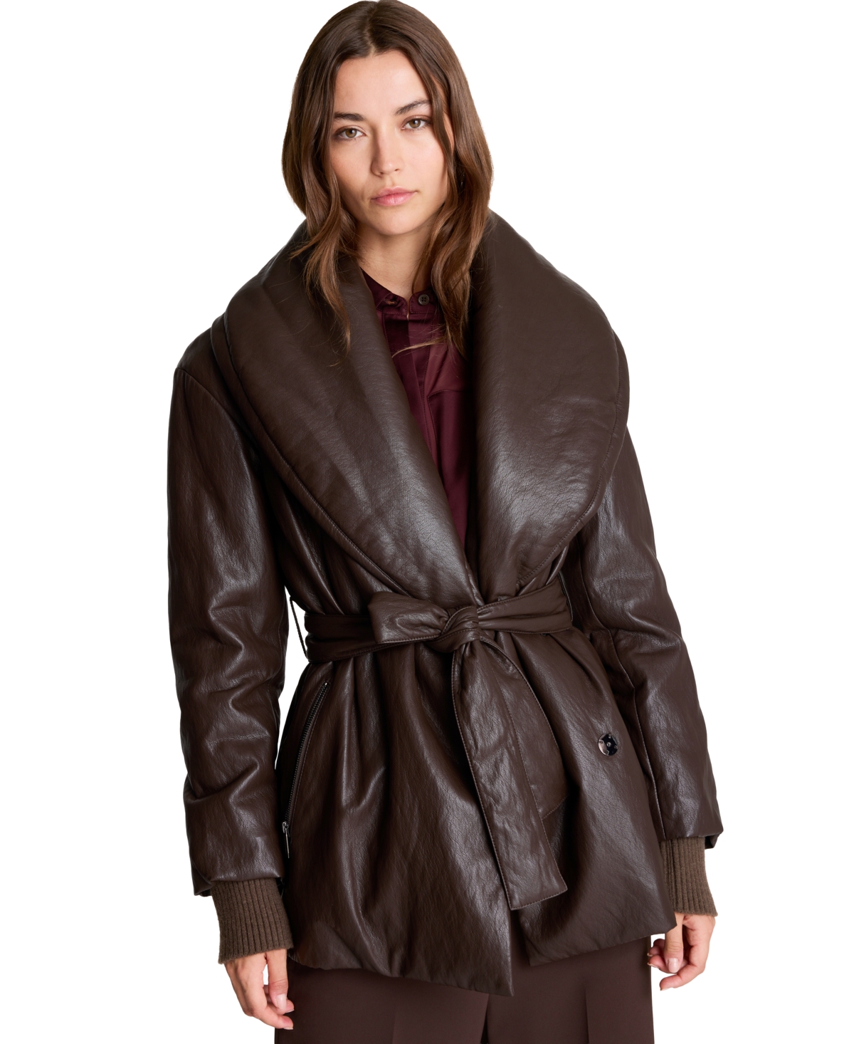 Kenneth Cole Women’s Shawl Collar Belted Coat – Chocolate