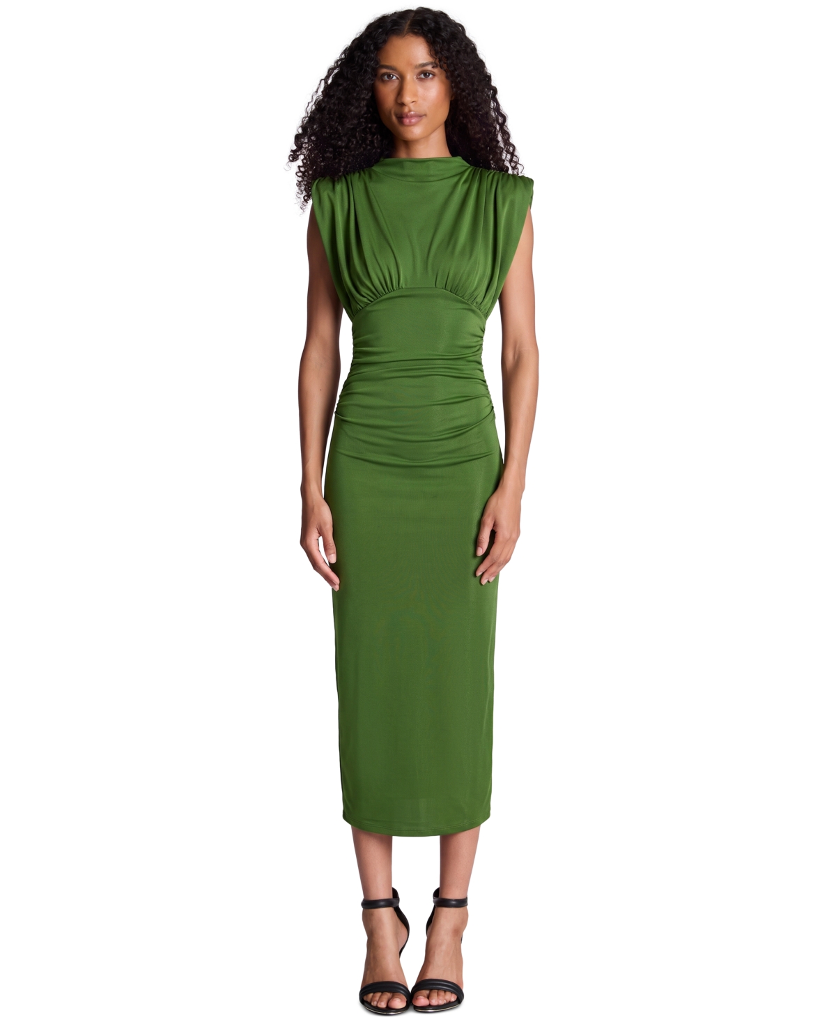 Kenneth Cole Women’s Shoulder Pad Ruched Midi Dress – Forrest Kenneth Cole Women’s Shoulder Pad Ruched Midi Dress – Forrest