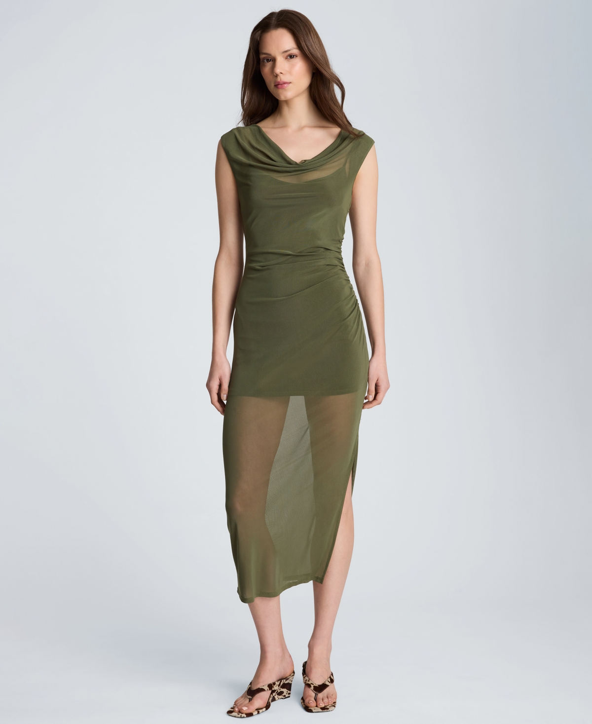 Kenneth Cole Women’s Sleeveless Cowl Neck Midi Dress – Breen