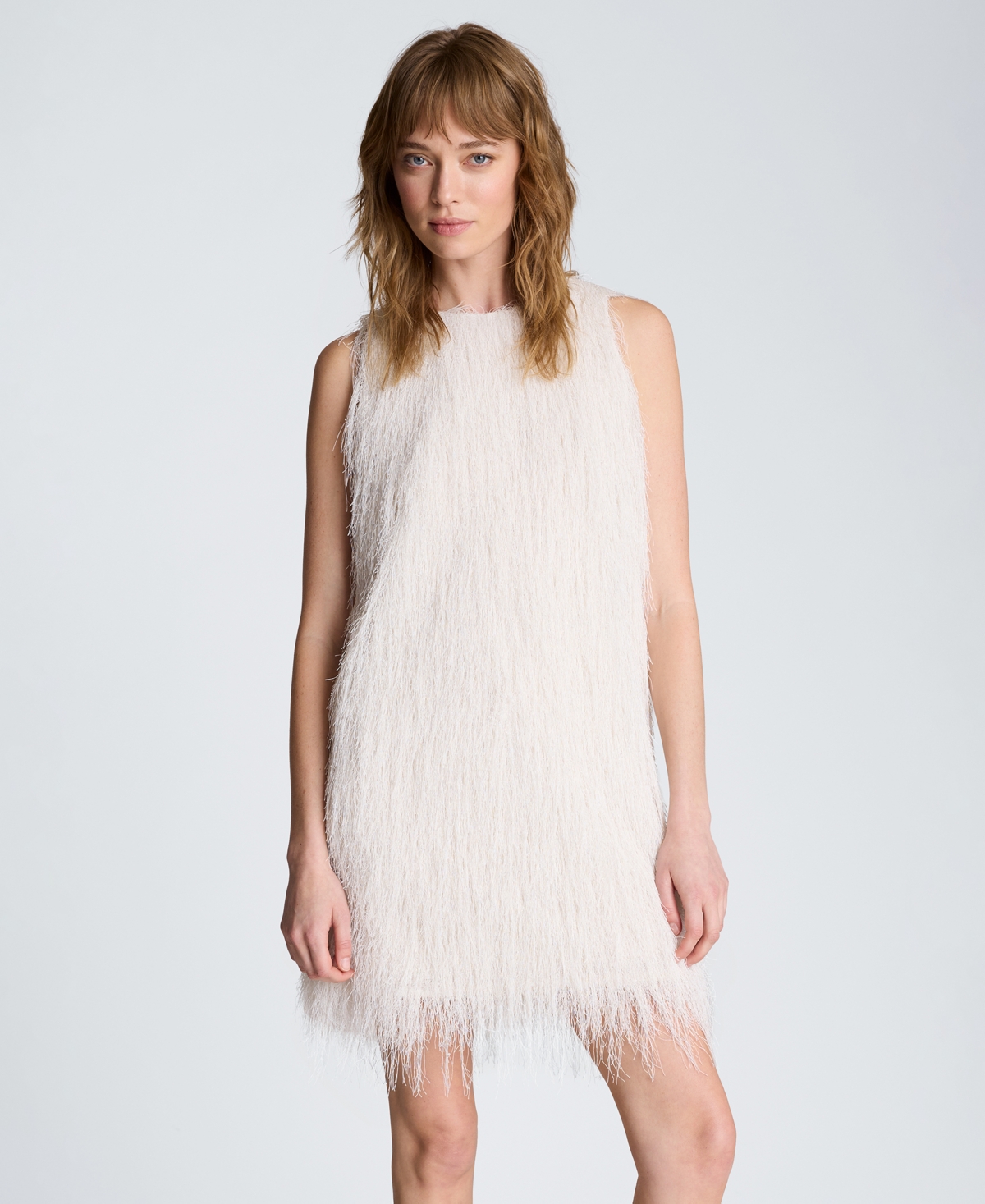 Kenneth Cole Women’s Sleeveless Fringed Knit Mini Dress – Oyster Kenneth Cole Women’s Sleeveless Fringed Knit Mini Dress – Oyster