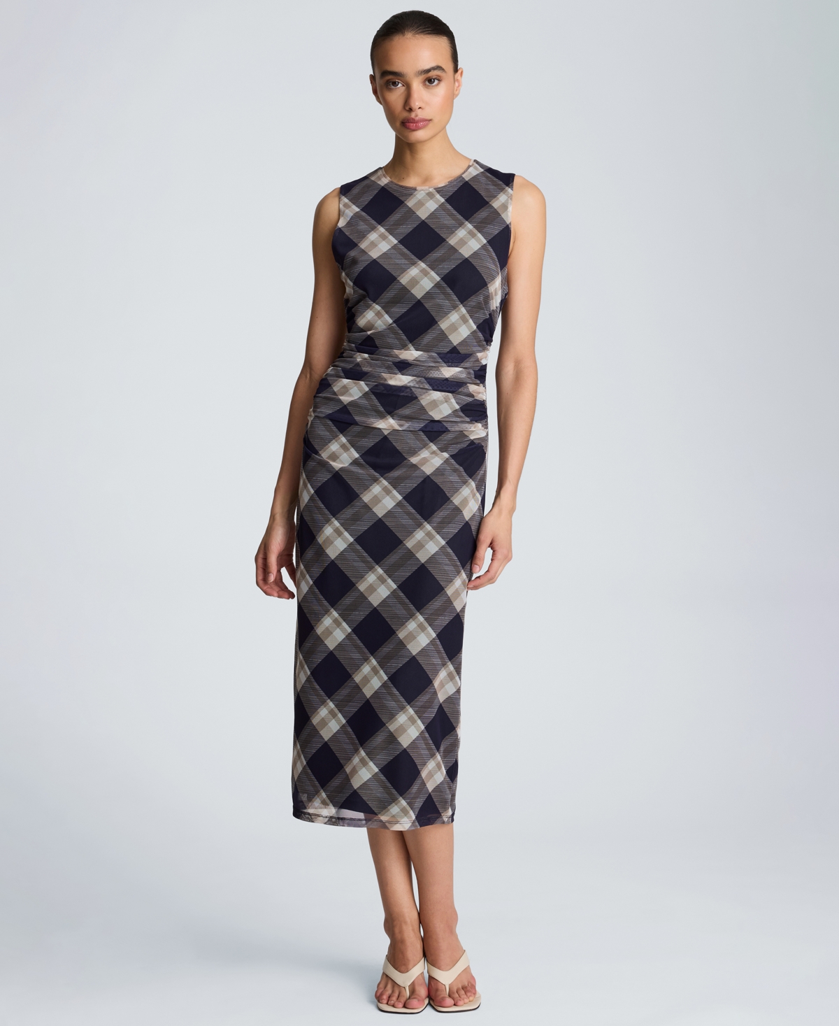 Kenneth Cole Women’s Sleeveless Side Ruched Midi Dress – Dark Navy Multi Kenneth Cole Women’s Sleeveless Side Ruched Midi Dress – Dark Navy Multi