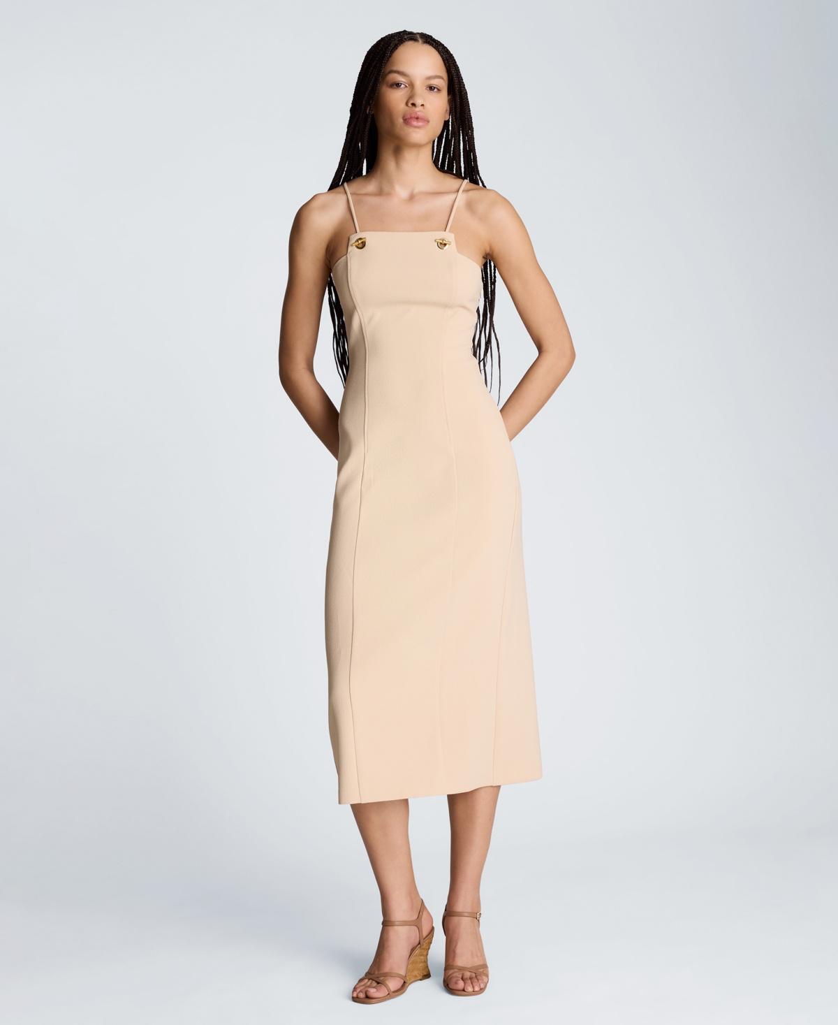 Kenneth Cole Women’s Square Neck Grommet Midi Dress – Biscotti Kenneth Cole Women’s Square Neck Grommet Midi Dress – Biscotti
